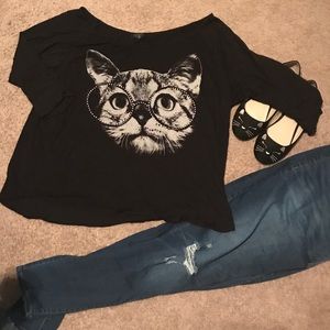 Slouchy Off the Shoulder Cool Cat Top